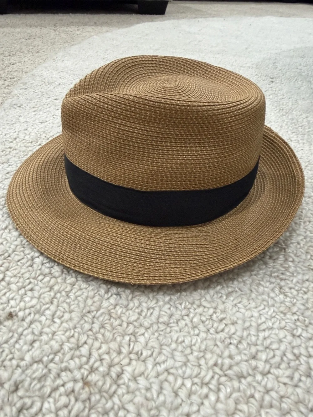 Straw Fedora Hat with Black Band - Tan - Picture 2 of 7